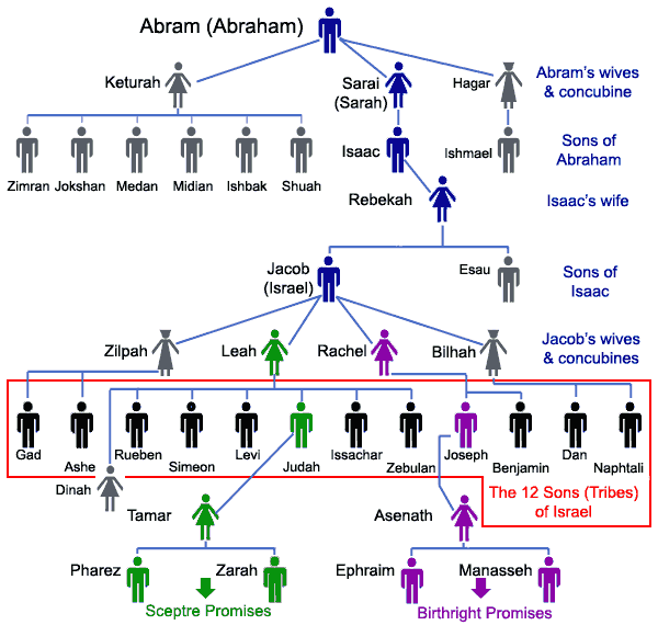 Abrahams family tree, 12 sons of Israel.